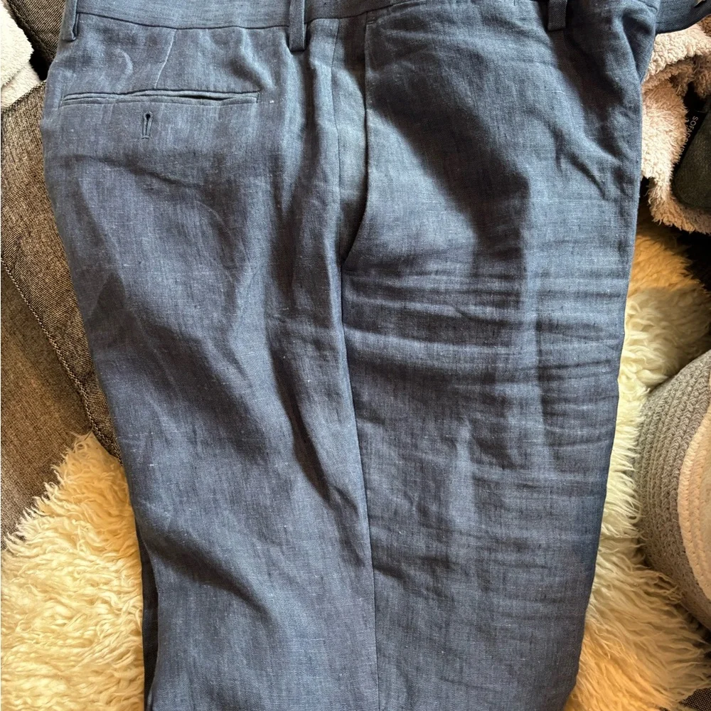 BANANA Republic blue linen suit trousers slim 35 x 30